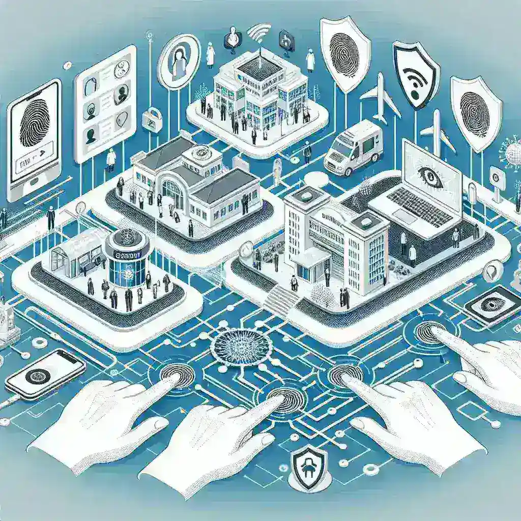 "Diagram illustrating adaptive biometric authentication technology development for public services, showcasing various biometric methods and their applications."