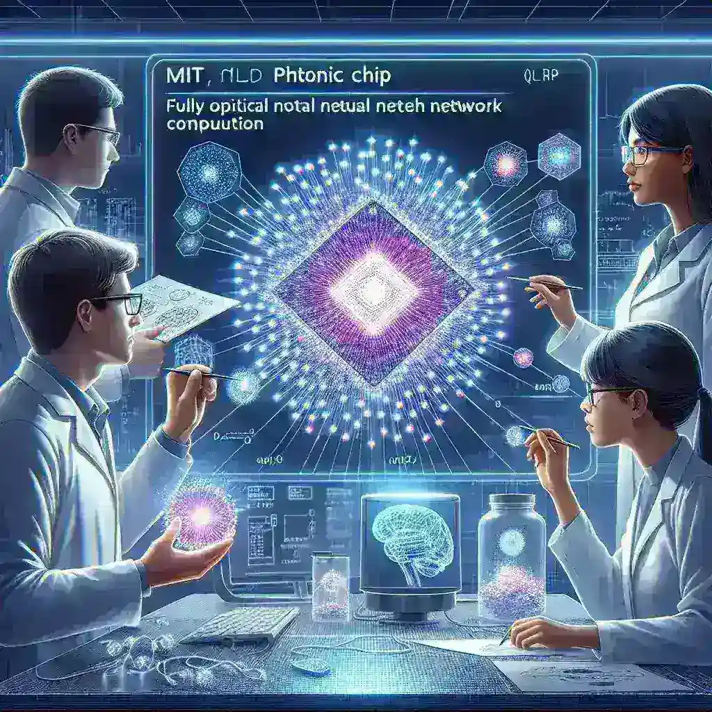 "Chip fotonik inovatif yang dikembangkan oleh peneliti MIT untuk komputasi jaringan saraf dalam kecerdasan buatan optik, menampilkan desain canggih dan teknologi tinggi yang mendukung pemrosesan data cepat dan efisien."