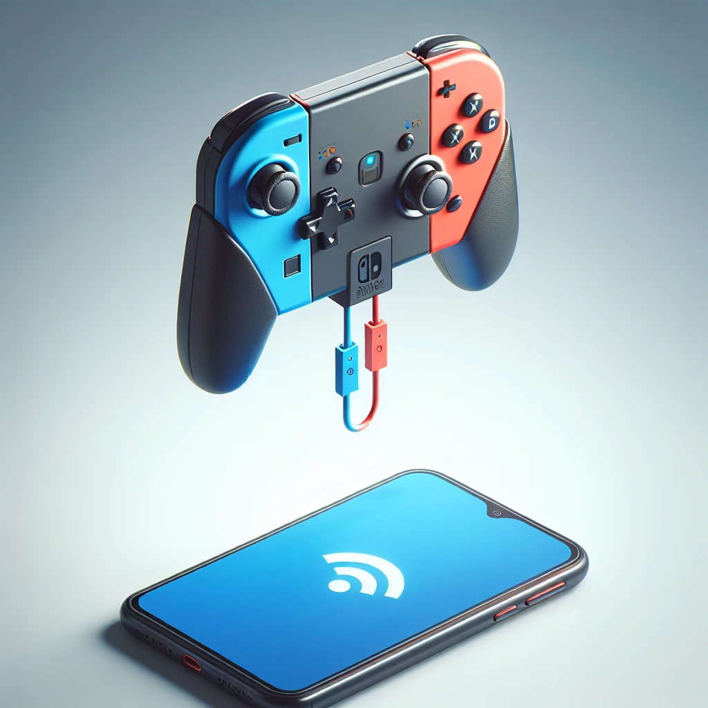 "Pengaturan kontroler Nintendo Switch yang terhubung ke telepon pintar, menunjukkan langkah-langkah dan aplikasi yang diperlukan untuk koneksi yang sukses."